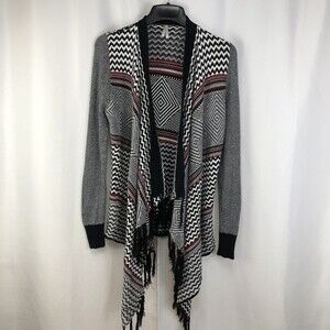Vanity Womens Medium Open Front Long Sleeve Holyday Cardigan Sweater Fringe M